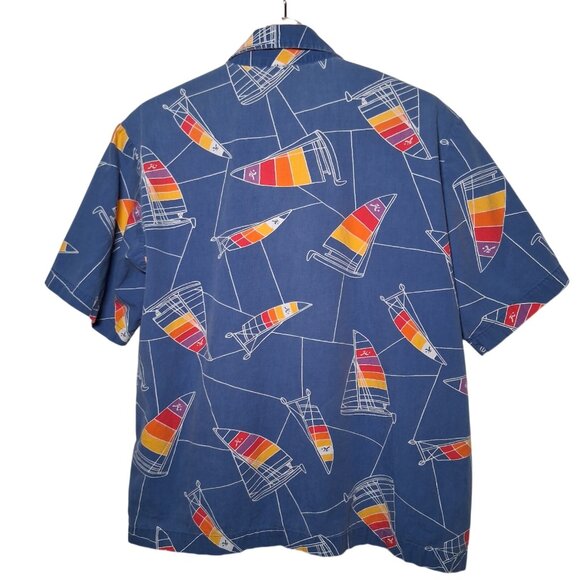 Vintage 1990s Hobie Cat Sailboat Shirt M Blue Rainbow Sail Sailing Beach Party - Picture 2 of 16